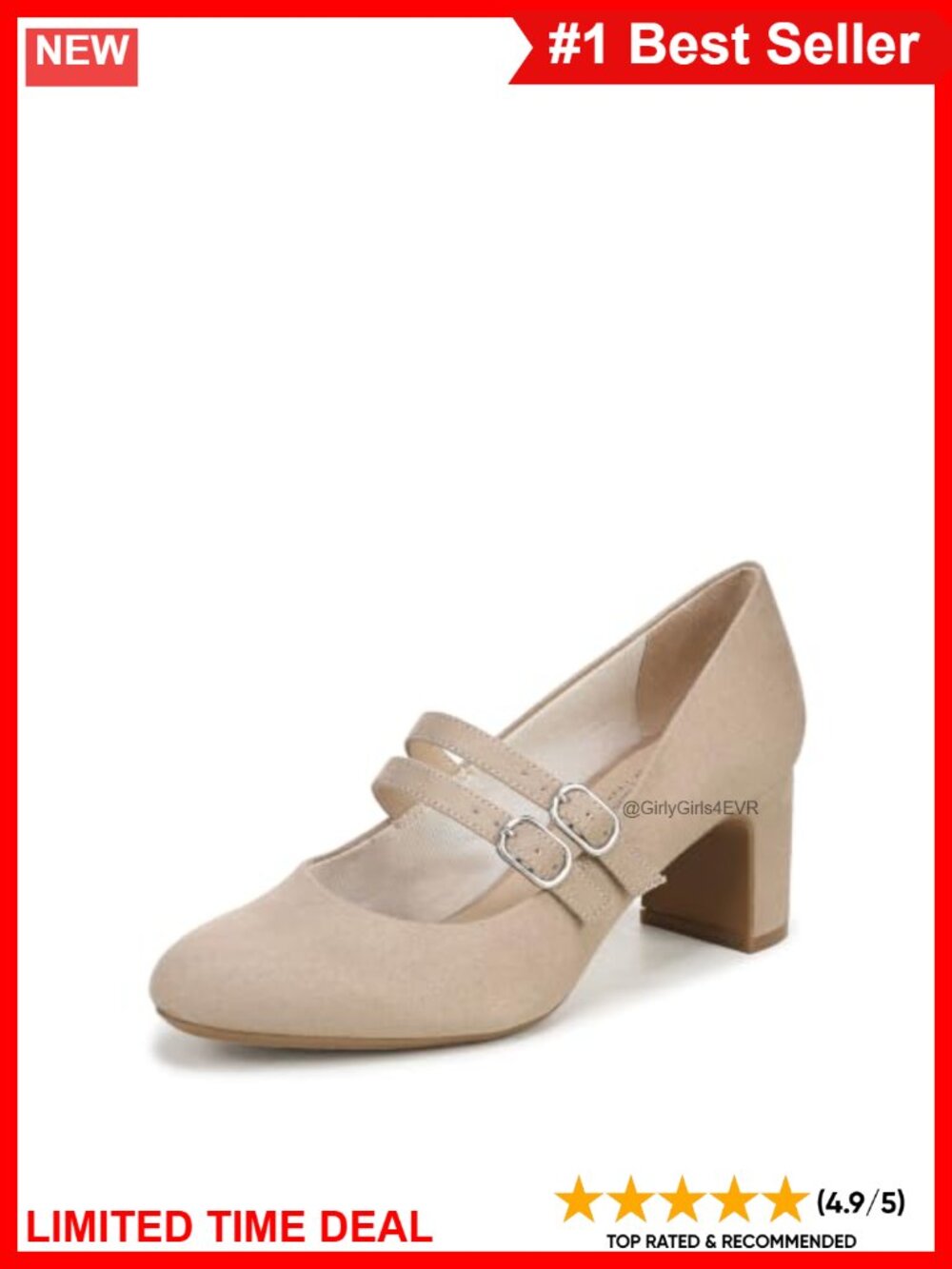 Mary Jane Pump Block Heel Almond Toe Buckle Comfort Arch Support